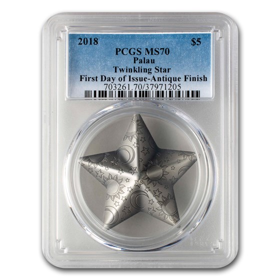 2018 Palau 1 oz Silver Antique Finish Twinkling Star MS-70 PCGS 2018 Palau 1 oz Silver Antique Finish Twinkling Star MS-70 PCGS